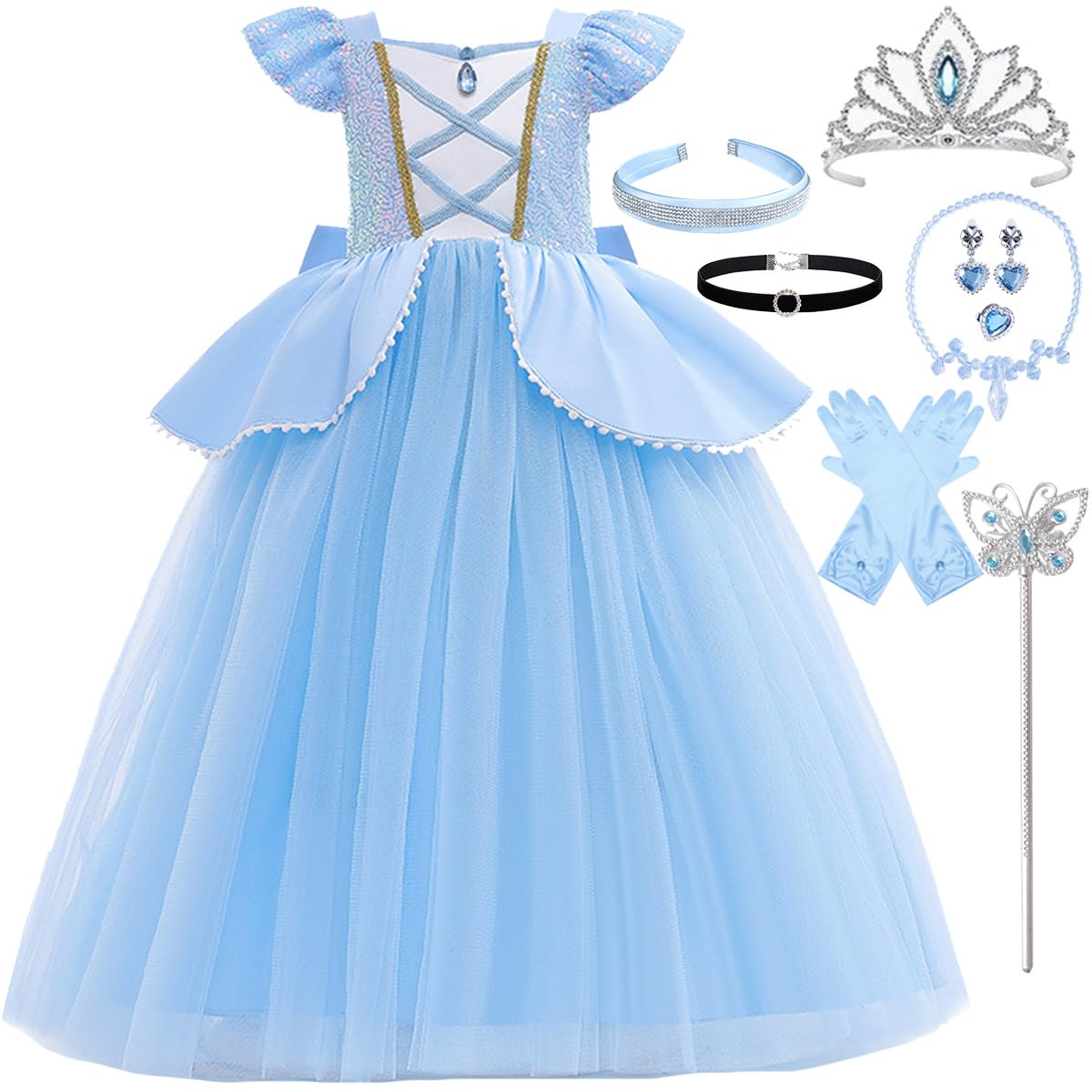iTVTi Princess Cinderella Costume for Girls – Blue Dress, 2-3 Years, Cosplay Party Outfit