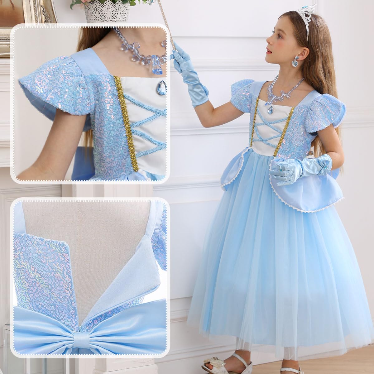 iTVTi Princess Cinderella Costume for Girls – Blue Dress, 2-3 Years, Cosplay Party Outfit