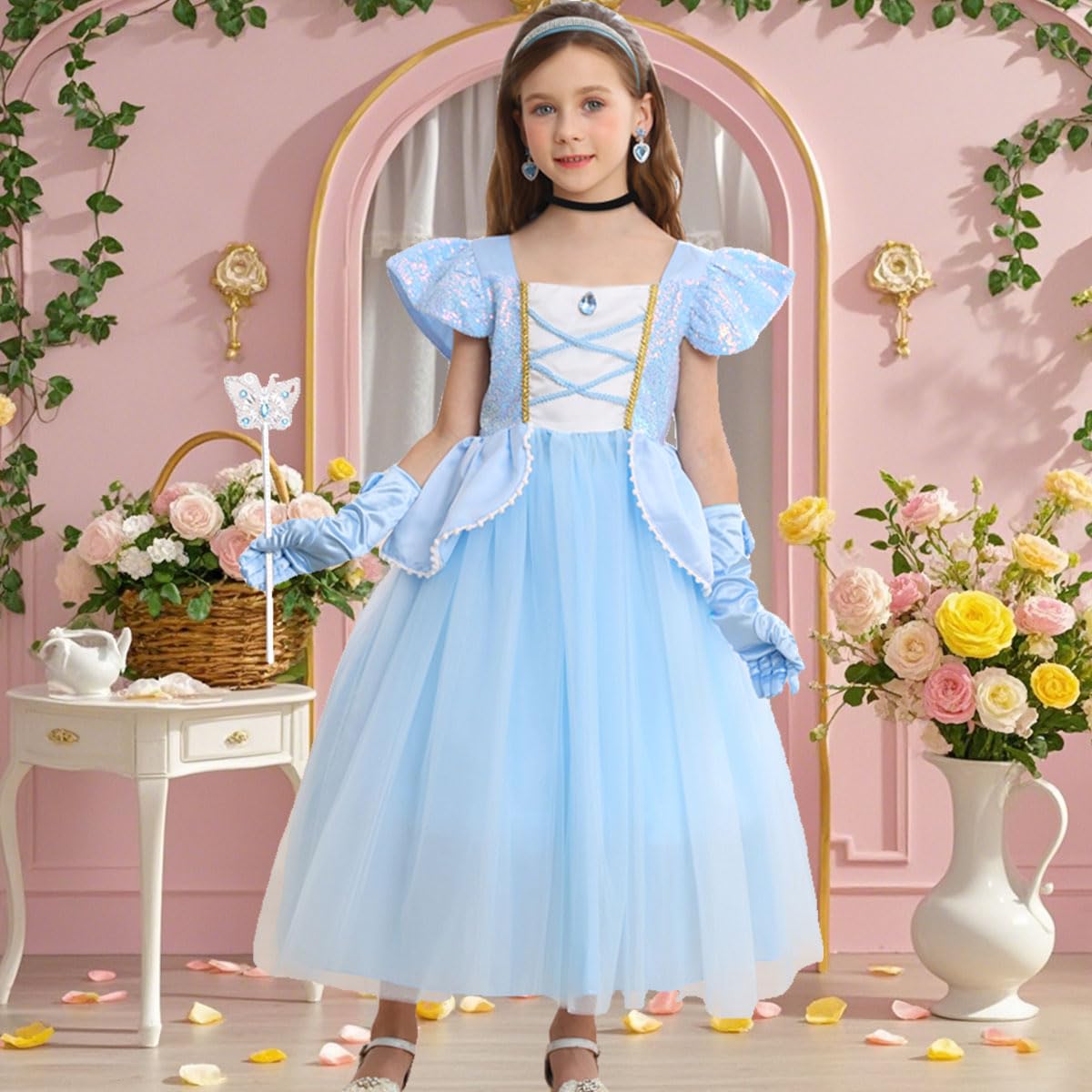 iTVTi Princess Cinderella Costume for Girls – Blue Dress, 2-3 Years, Cosplay Party Outfit