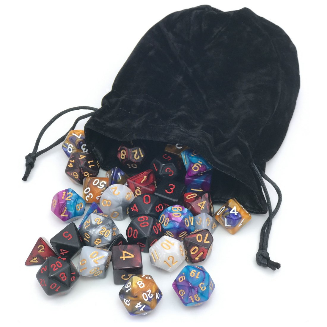 IvyFieldDice Assorted Polyhedral Dice Set with Black Drawstring Bag | 5 Colorways