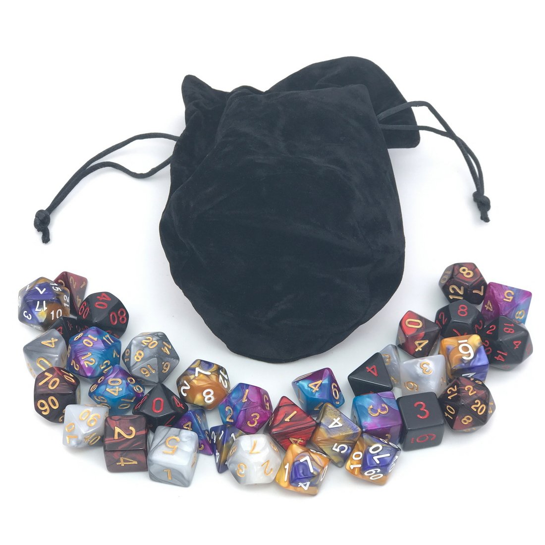 IvyFieldDice Assorted Polyhedral Dice Set with Black Drawstring Bag | 5 Colorways