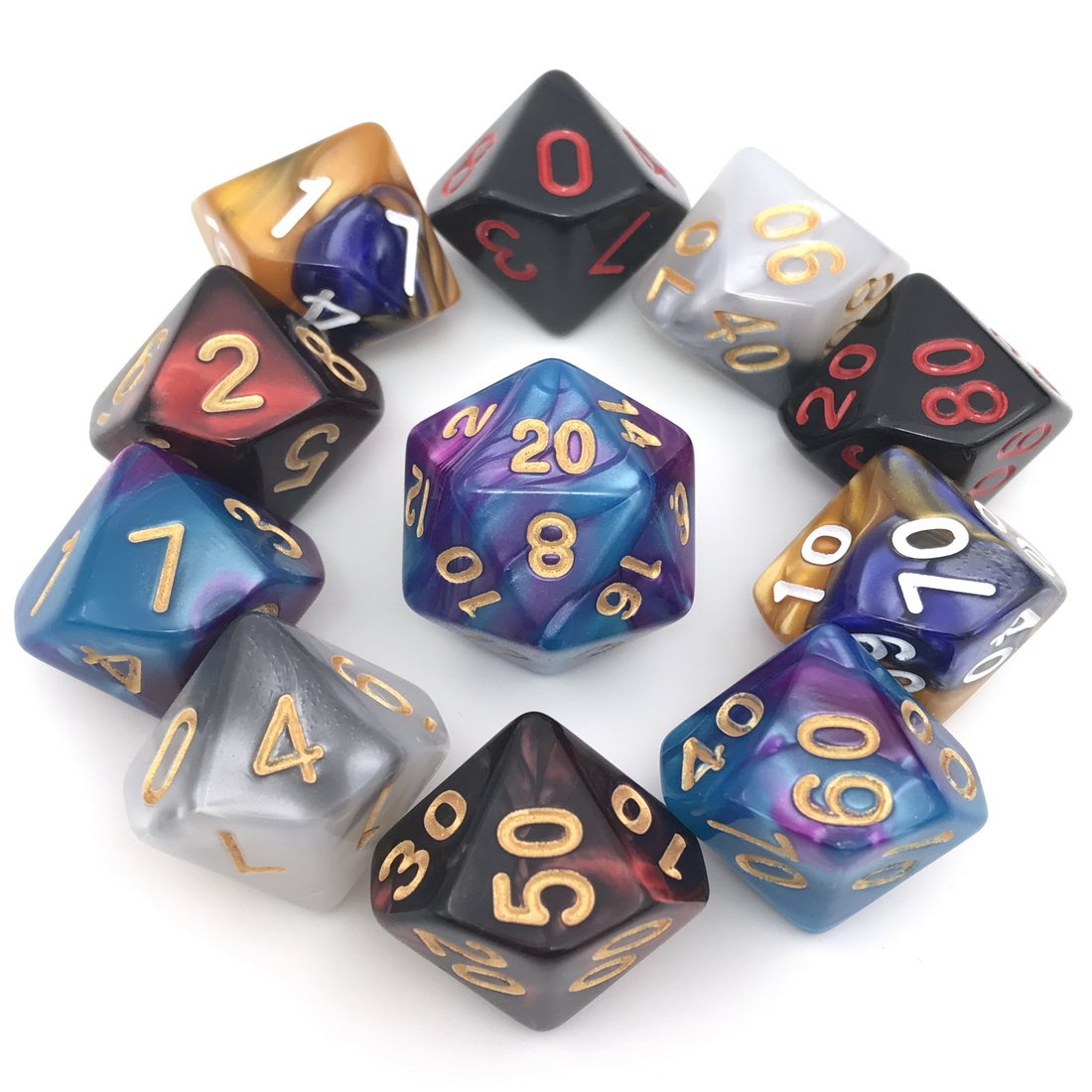 IvyFieldDice Assorted Polyhedral Dice Set with Black Drawstring Bag | 5 Colorways