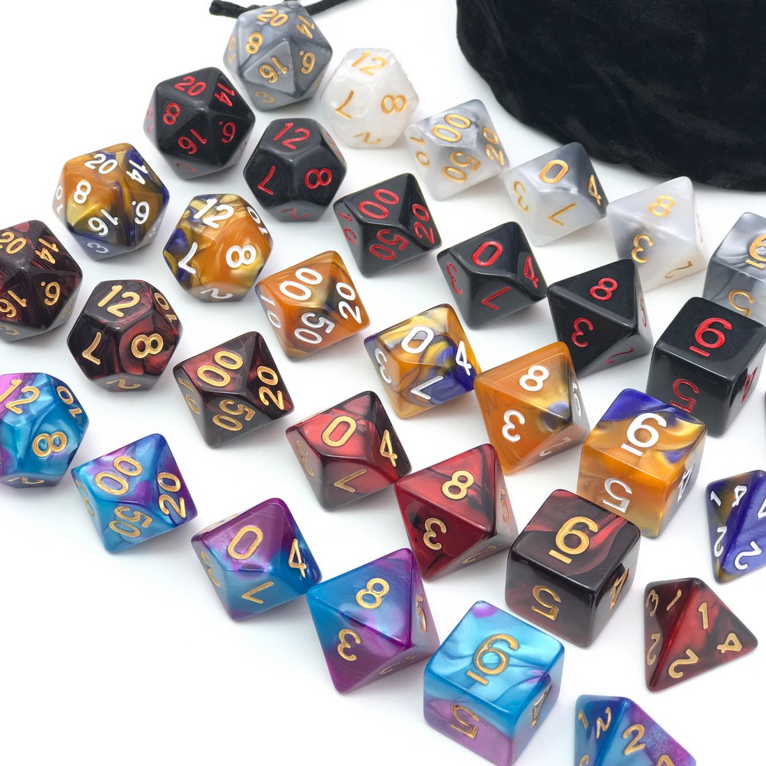 IvyFieldDice Assorted Polyhedral Dice Set with Black Drawstring Bag | 5 Colorways