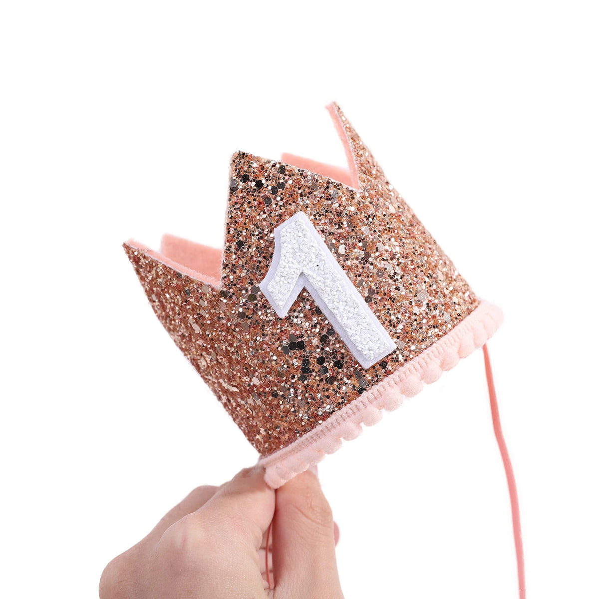 IVYRISE Glitter Birthday Crown – Pink & Gold Photo Booth Prop for Baby's 1st Birthday