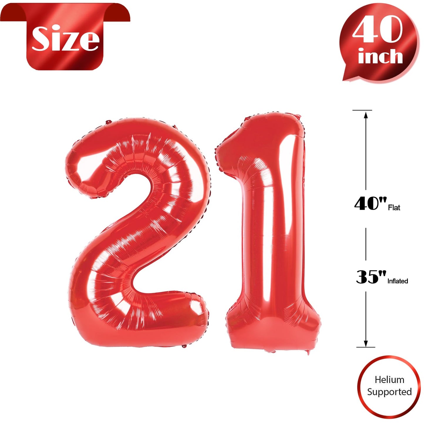 IWERP Red Number 21 Balloon 40'' – 21st Birthday Foil Decor