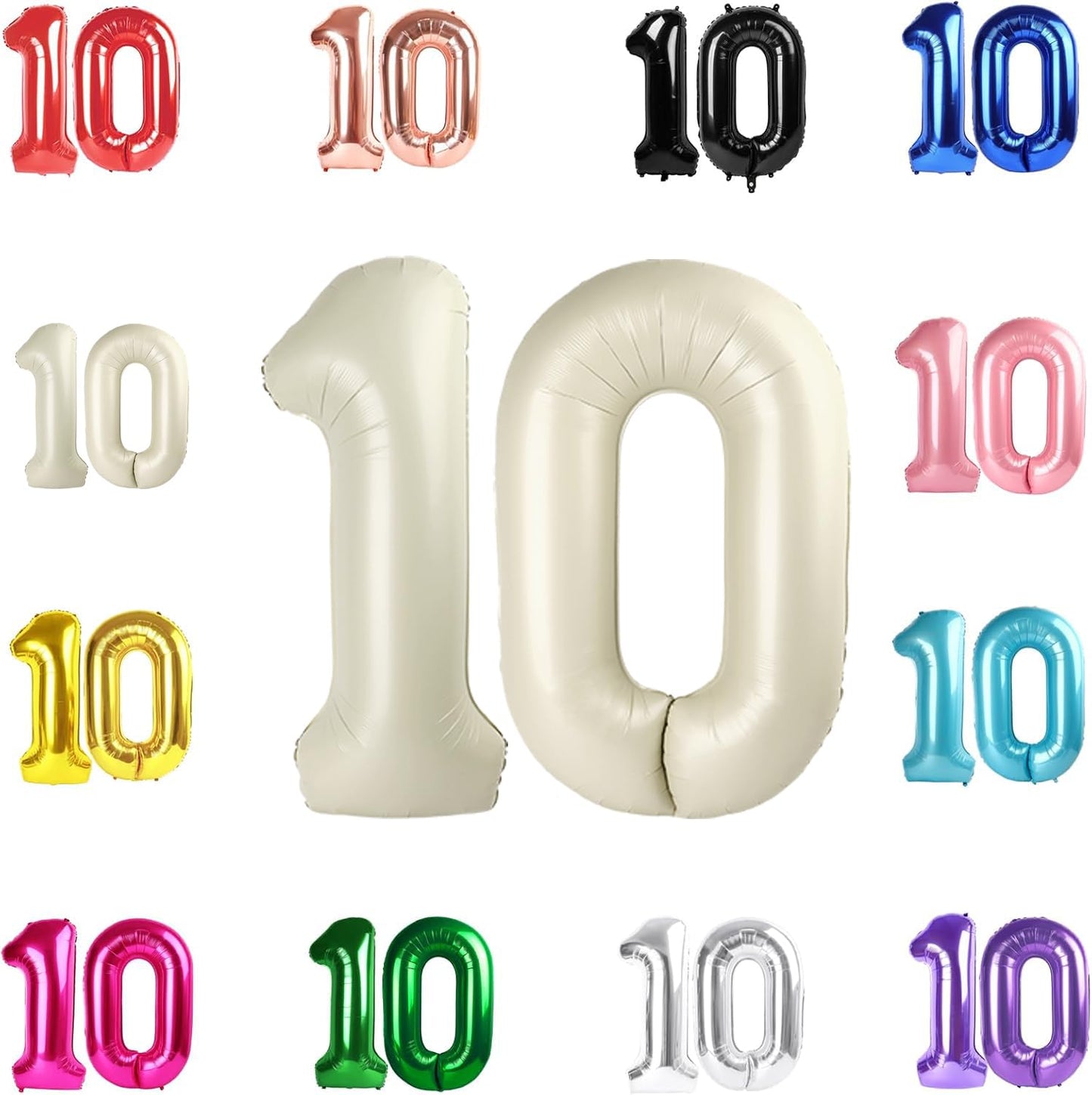 IWERP 10 Balloon Number – Cream 40-Inch Birthday & Anniversary Decor