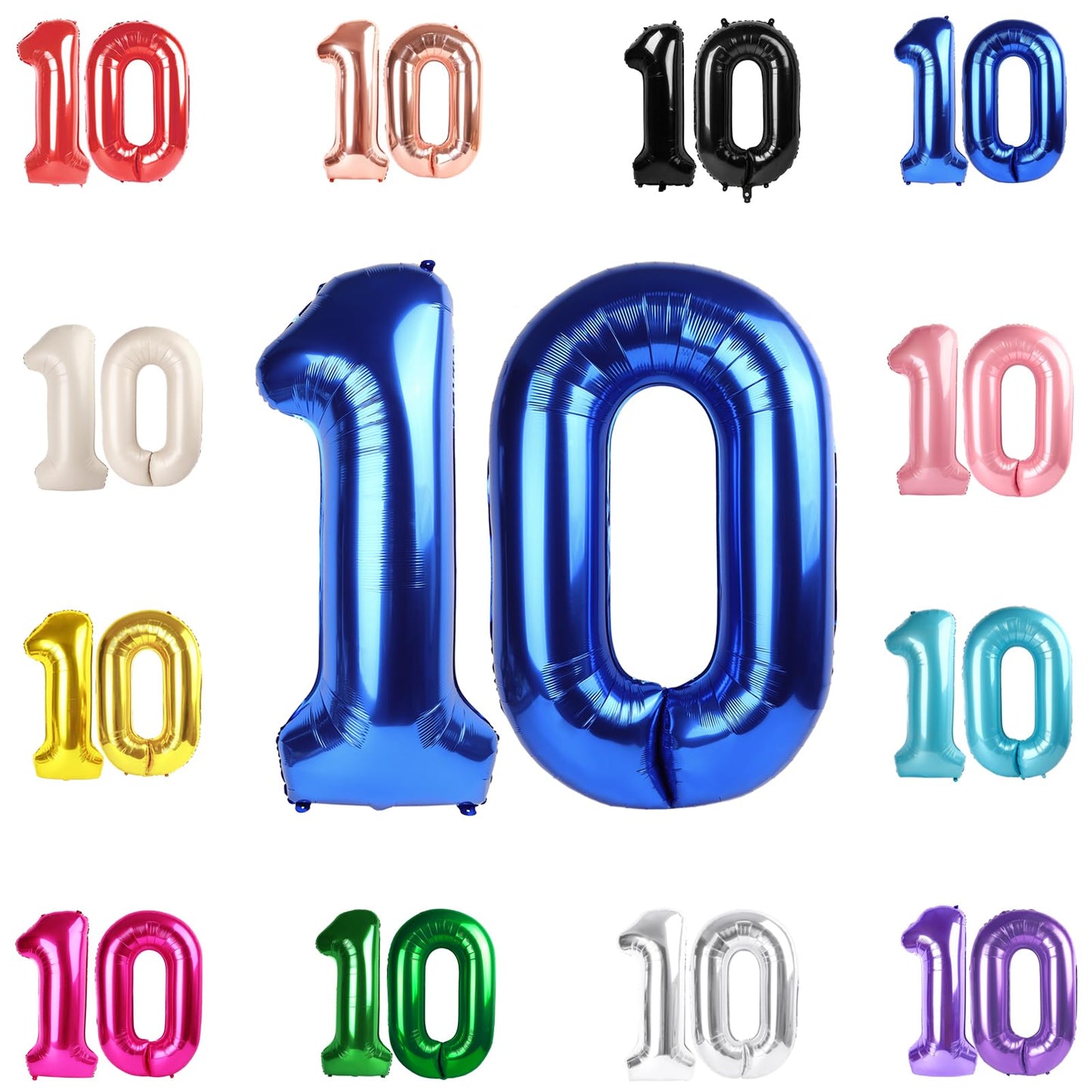 IWERP 10 Balloon Number - 40-Inch Metallic Blue Birthday Decorations