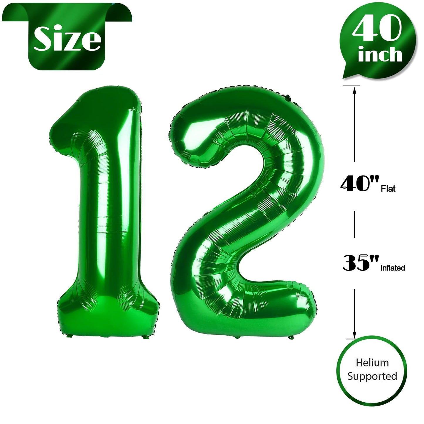 IWERP Green Number 12 Balloon 40 Inch – 12th Birthday Party Decorations