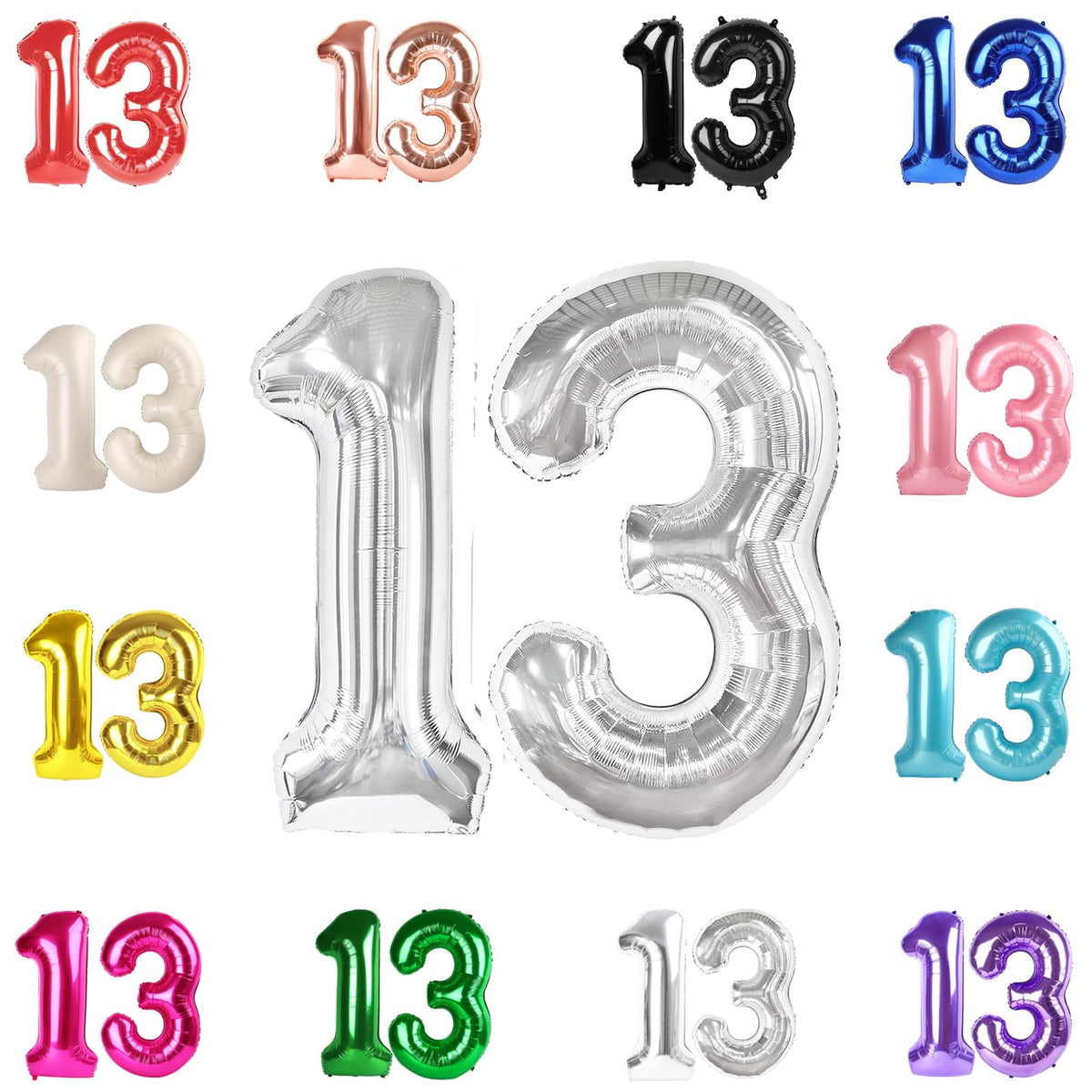 IWERP 40-Inch Silver 13 Balloon – 13th / 31st Birthday Number Decor