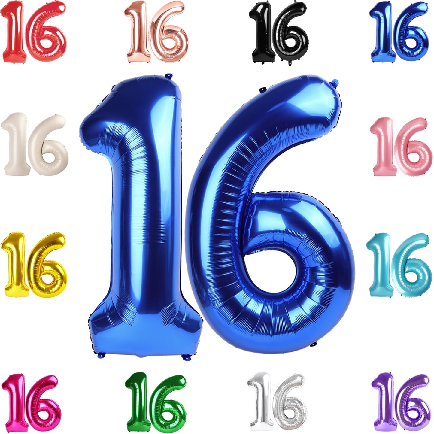 IWERP 16 Balloon Number - 40-Inch Metallic Blue Birthday Decorations