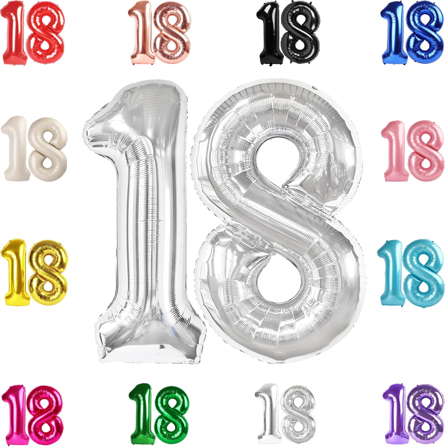 IWERP 18th Birthday Balloon – 40-Inch Silver Number Balloon for Party Decor
