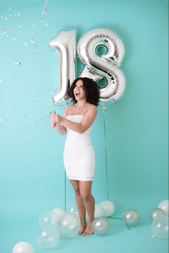 IWERP 18th Birthday Balloon – 40-Inch Silver Number Balloon for Party Decor