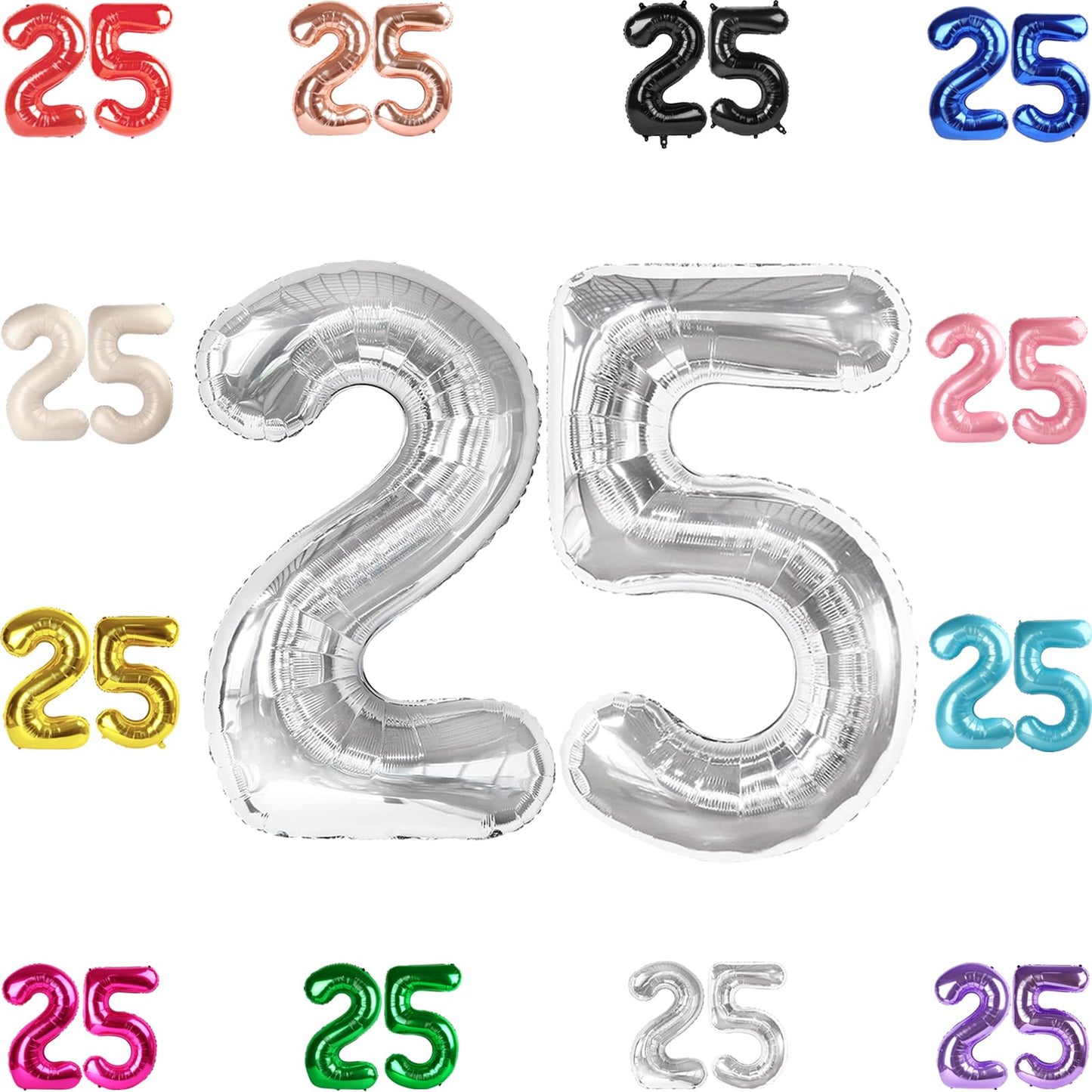 IWERP 25th Birthday Balloon - 40-Inch Silver Number 25 Decoration for Celebrations