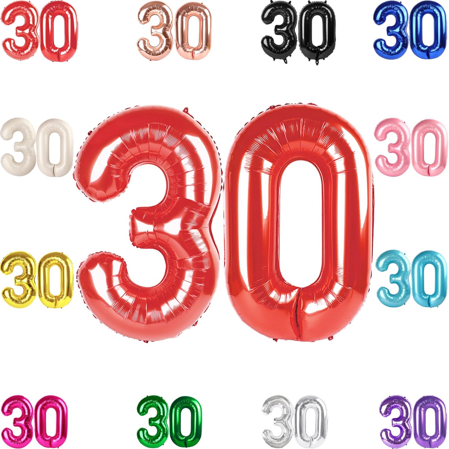 IWERP 30th Birthday Balloon - 40-Inch Red Number Balloon for Celebrations