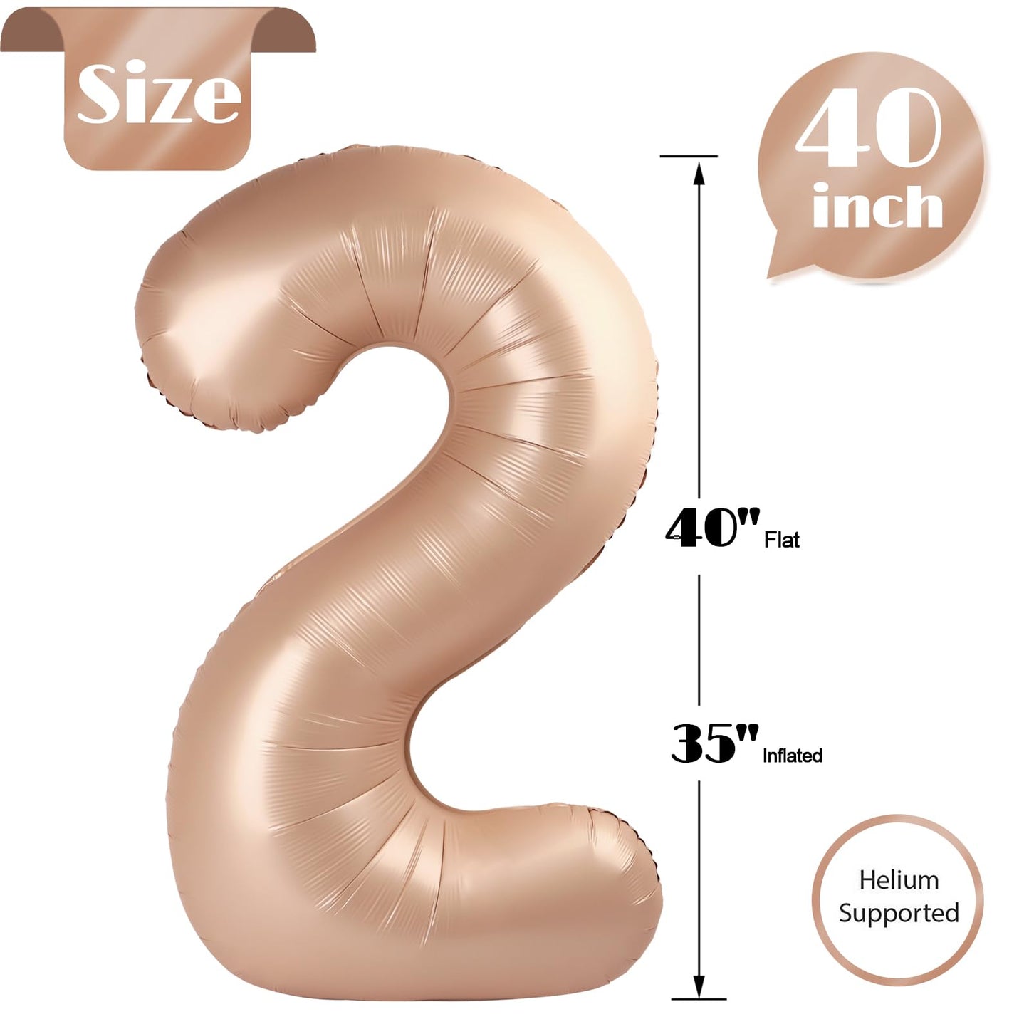 IWERP Light Brown Number 2 Balloon 40 Inch – 2nd Birthday Decorations for Baby Girls & Boys