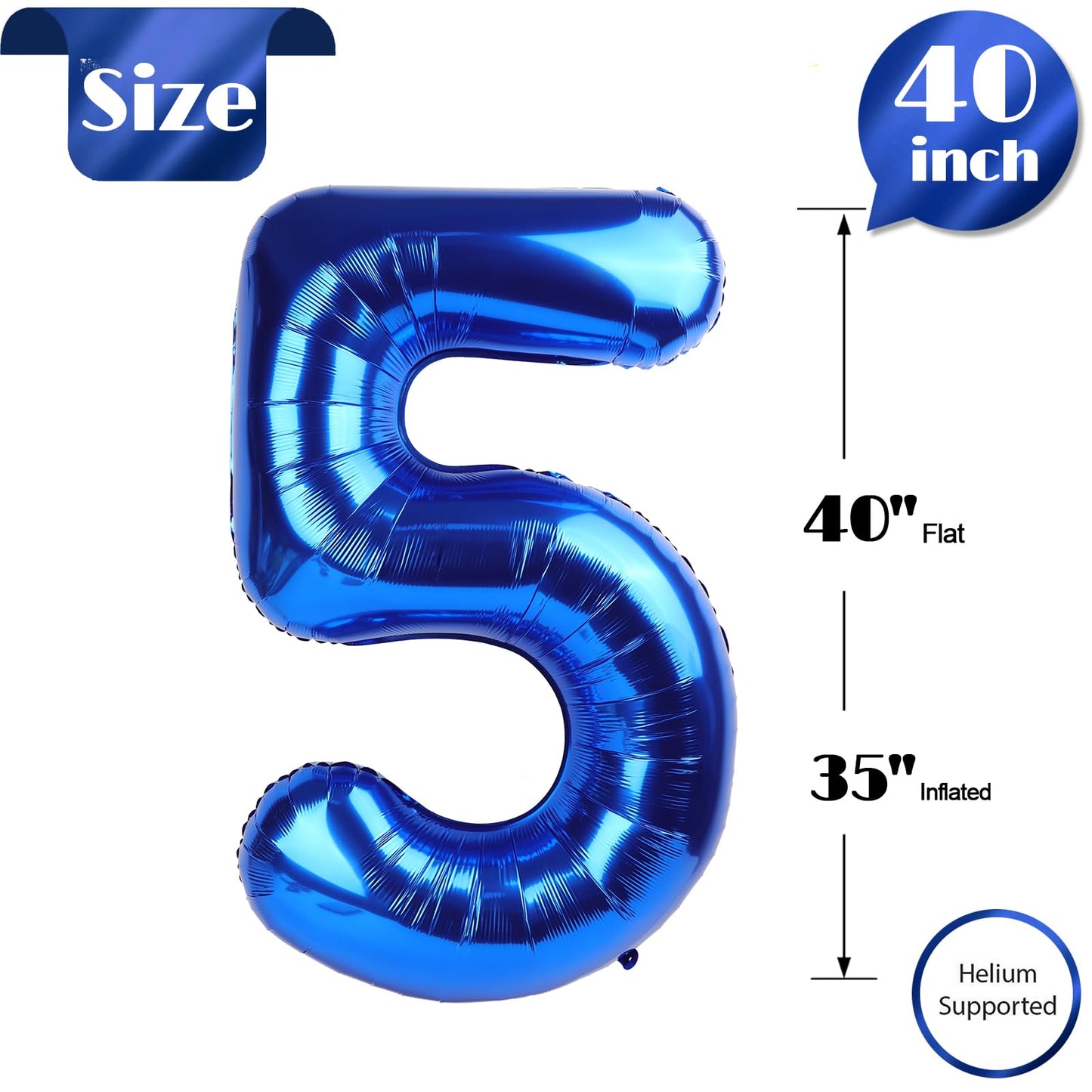 IWERP Metallic Blue Number 5 Balloon 40 Inch – 5th Birthday Decorations, Navy Blue Party Supplies