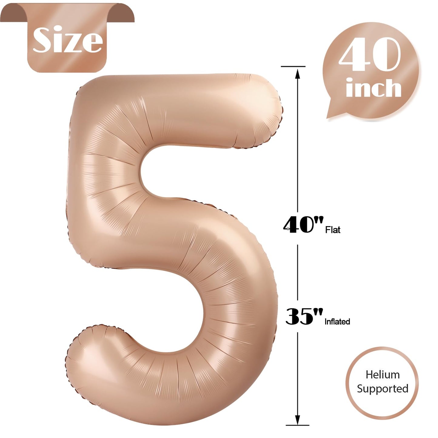 IWERP Light Brown Number 5 Balloon - 40 Inch | 5th Birthday Decorations