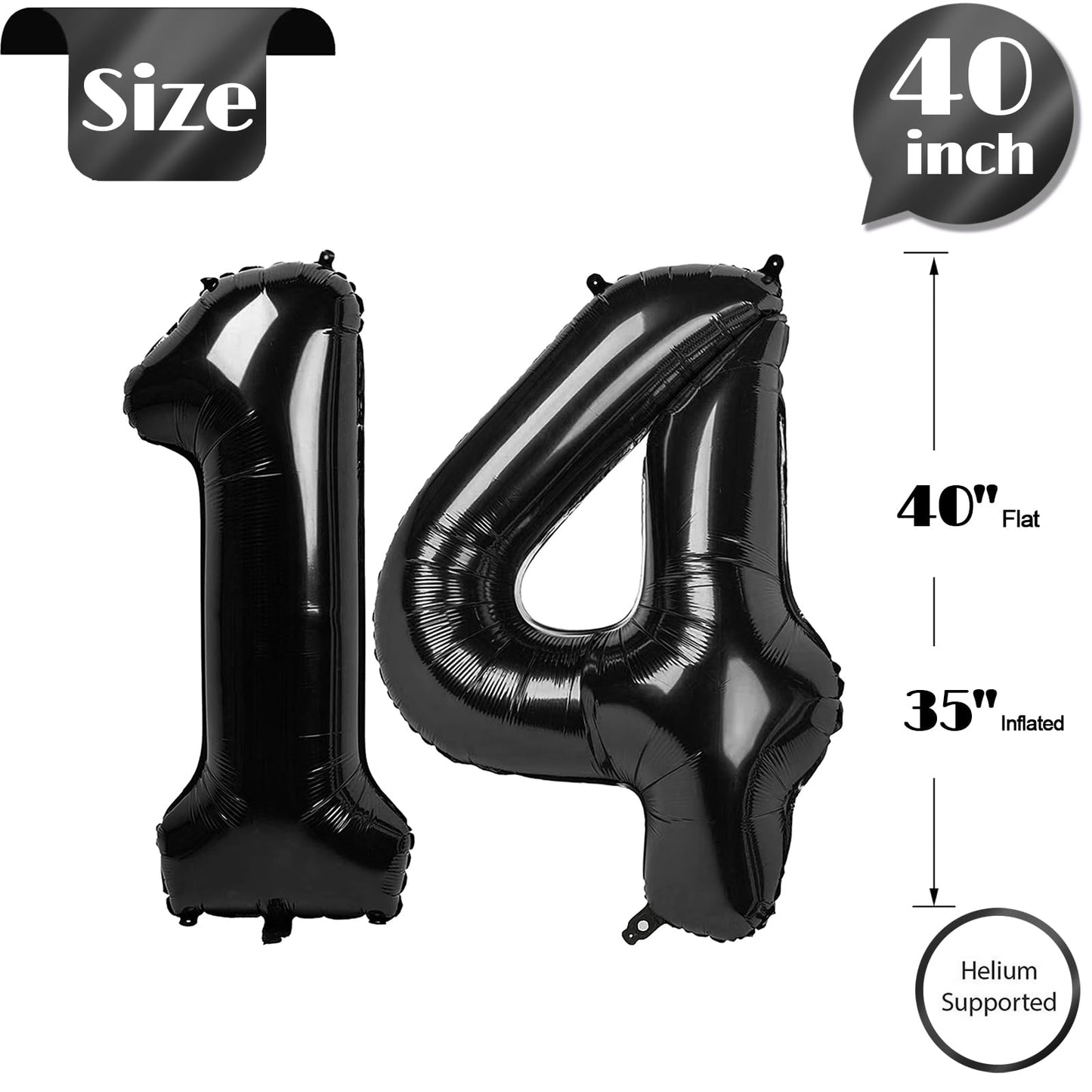 IWERP Black Number 14 Balloon – 40-Inch Birthday Decorations