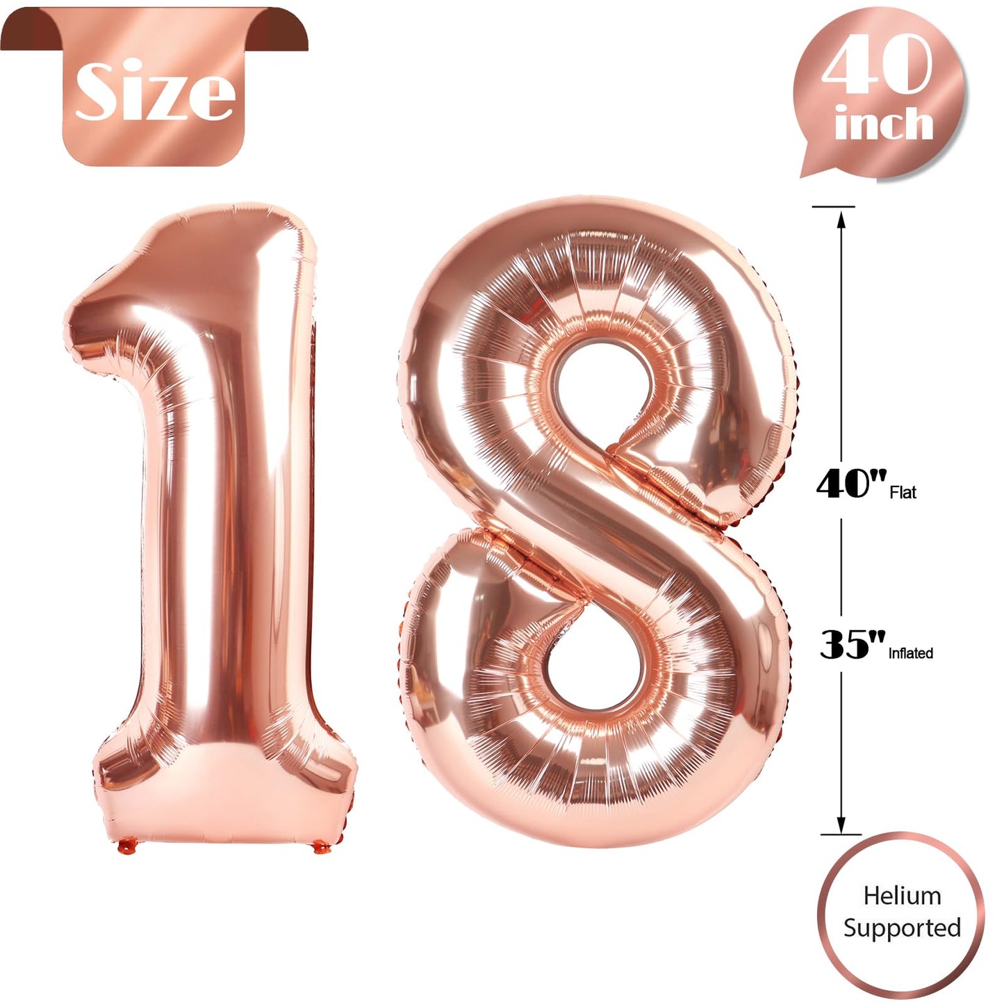IWERP 40-Inch Rose Gold Number 18 Balloon – 18th Birthday & Anniversary Decorations