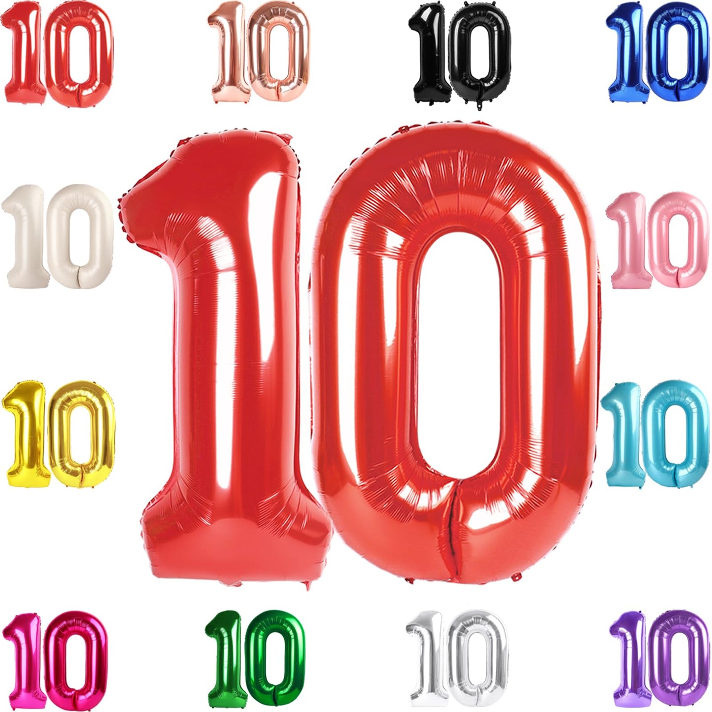 IWERP 40-Inch Red Number Balloon – 10th Birthday Decor for Boys & Girls