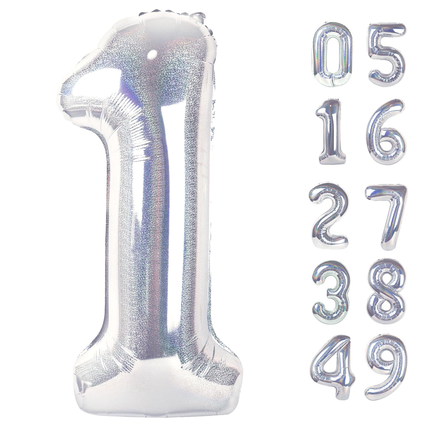 IWERP 40-Inch Laser Silver Number 1 Balloon for First Birthday | Giant Birthday Decor