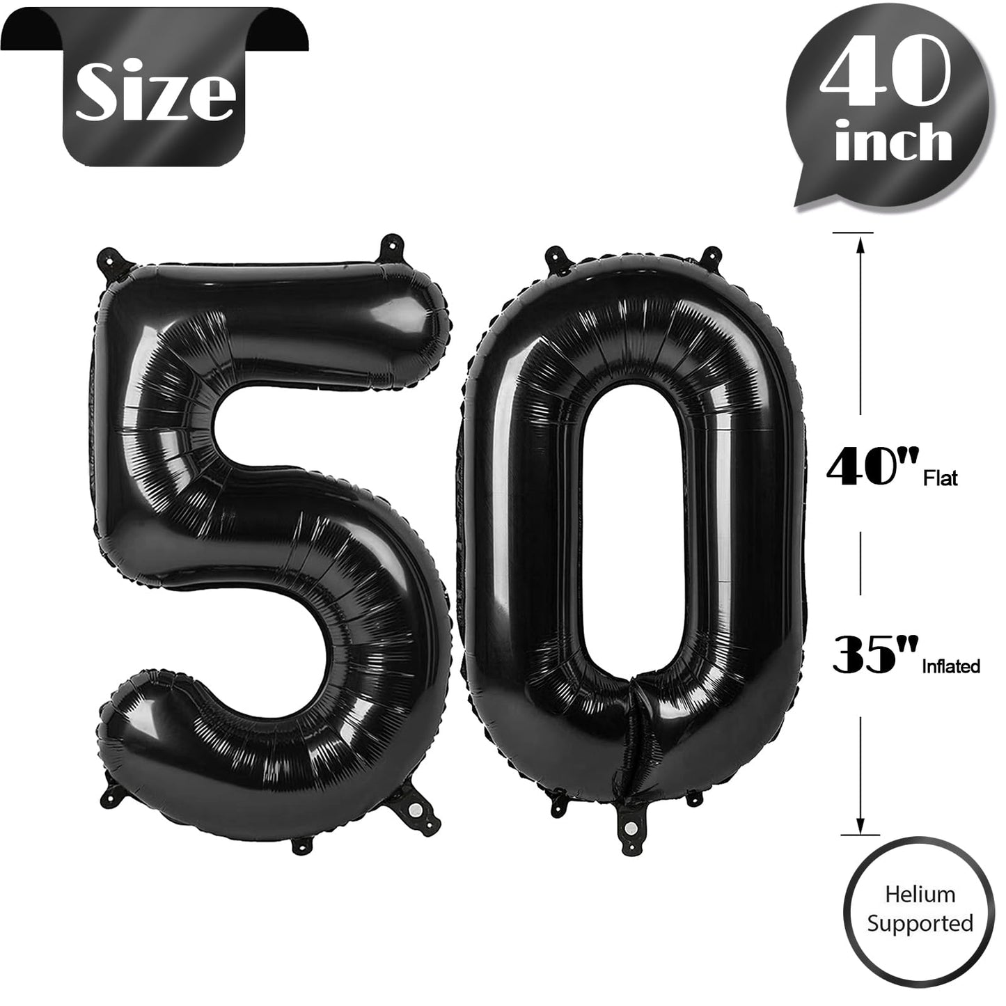 IWERP Black 50th Birthday Balloon – 40-Inch Number Balloon for Milestones
