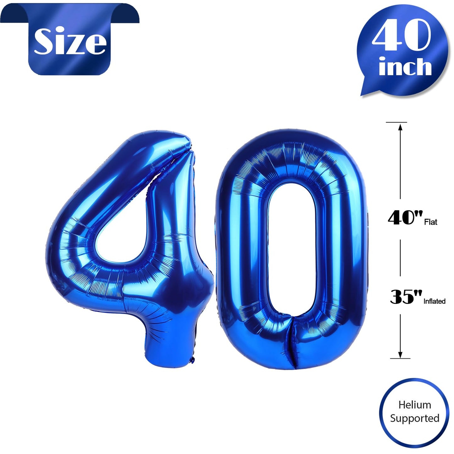 IWERP 40th Birthday Balloon – 40-Inch Metallic Blue Number Balloon for Parties