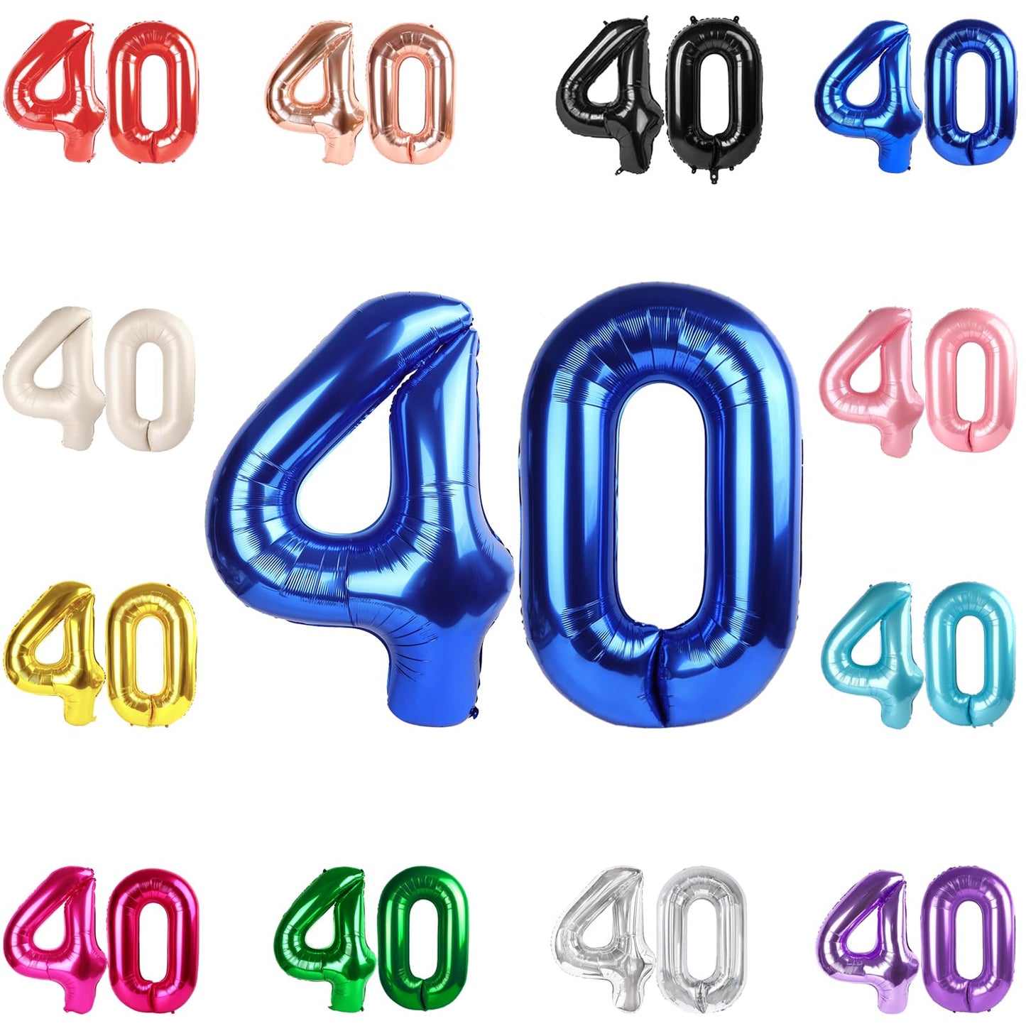 IWERP 40th Birthday Balloon – 40-Inch Metallic Blue Number Balloon for Parties