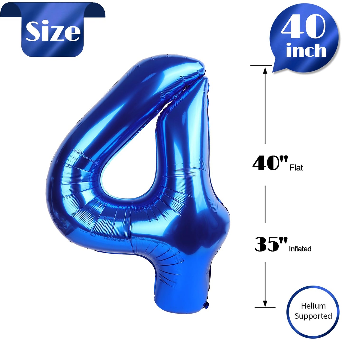 IWERP Metallic Blue Number 4 Balloon 40 Inch – Fourth Birthday Decorations, Navy Blue Party Supplies