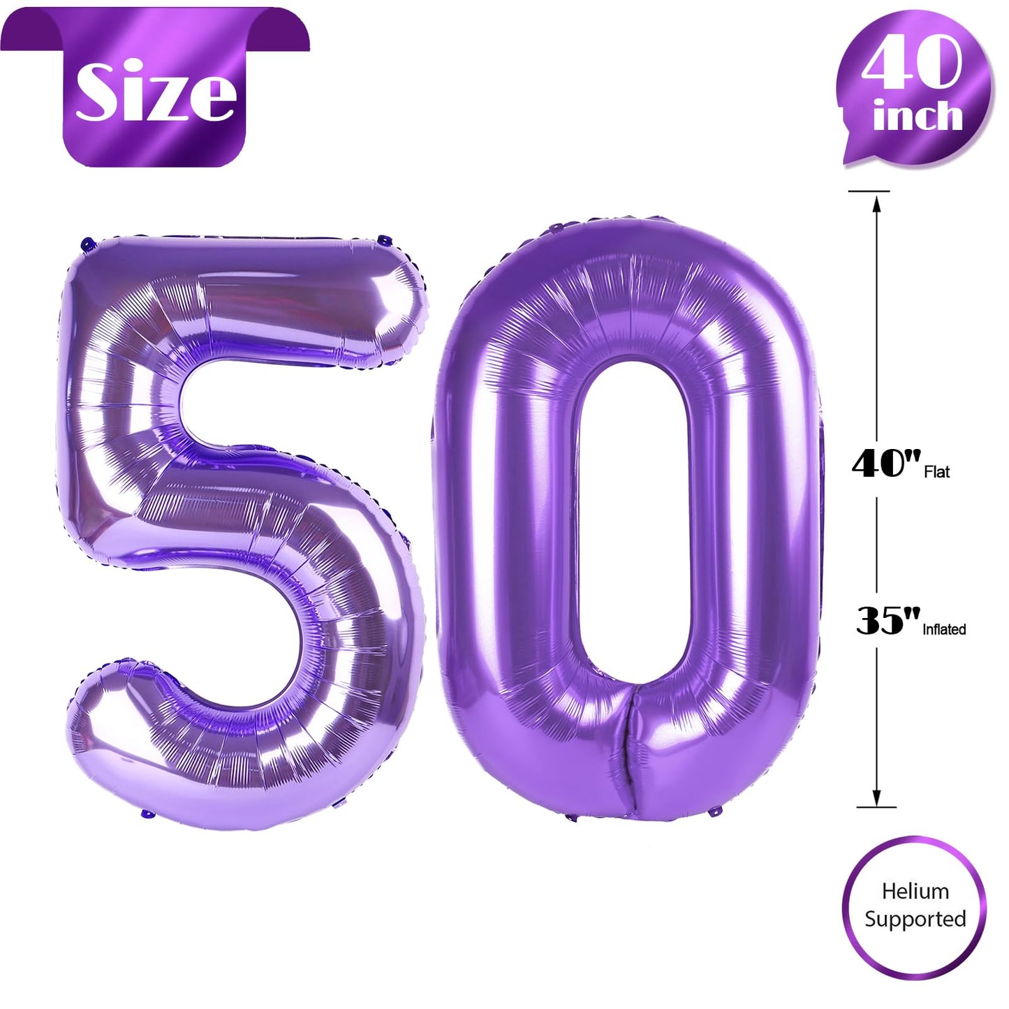 IWERP Purple Number 50 Balloon – 40-Inch 50th Birthday Decoration