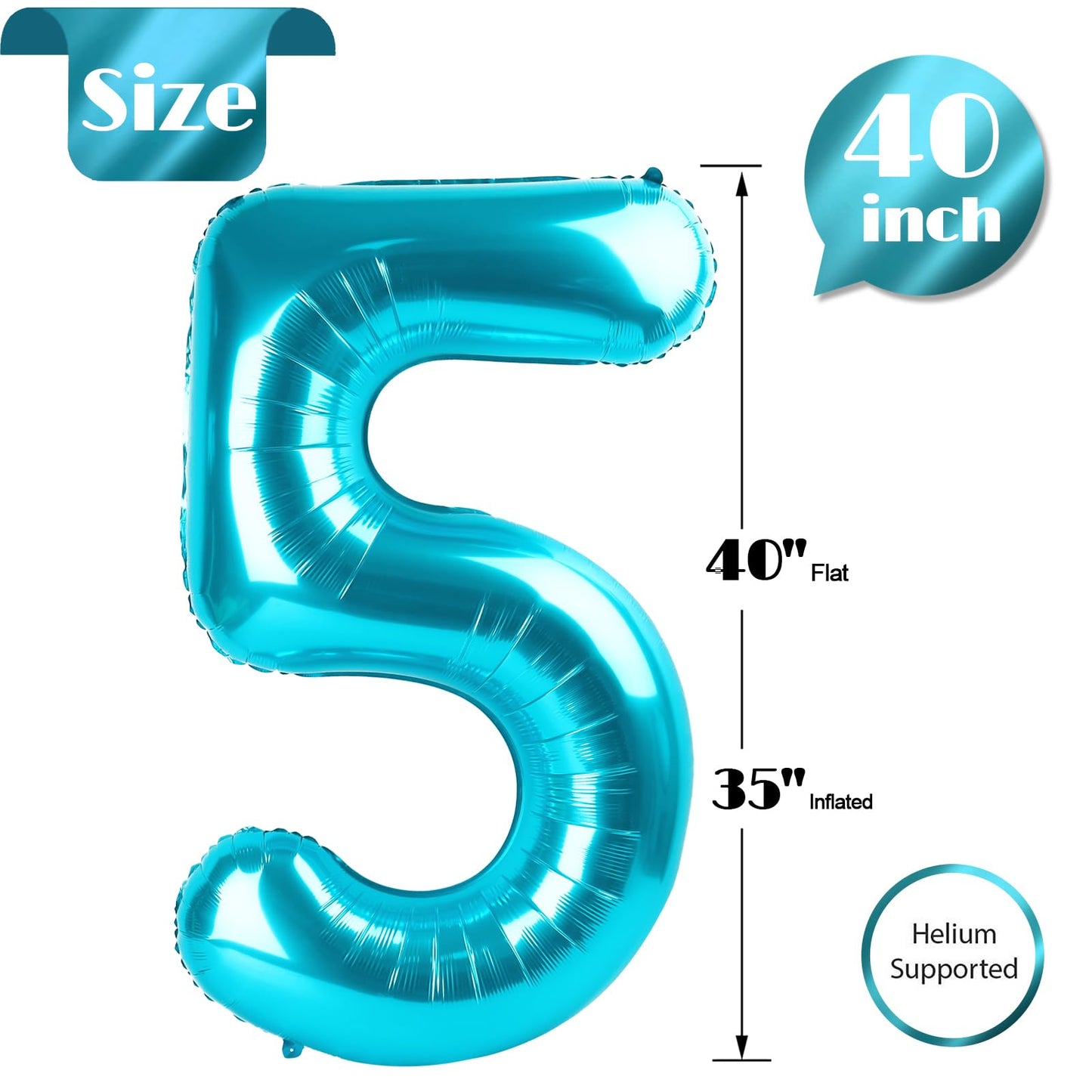 IWERP 5 Balloon 40 Inch Blue Number Balloon – 5th Birthday Decoration