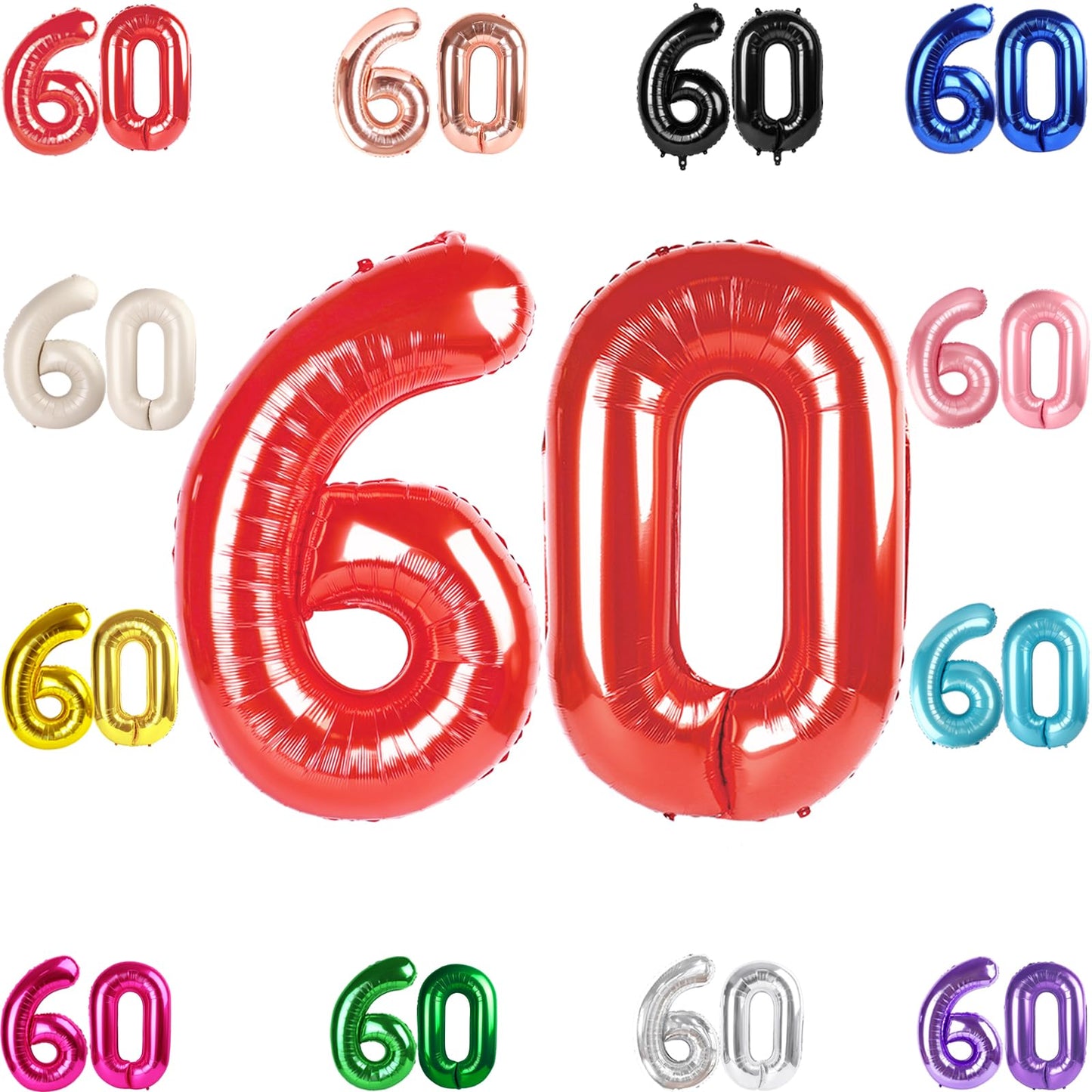 IWERP 60 Balloon Number - 40-Inch Red 60th Birthday Decorations for Men & Women