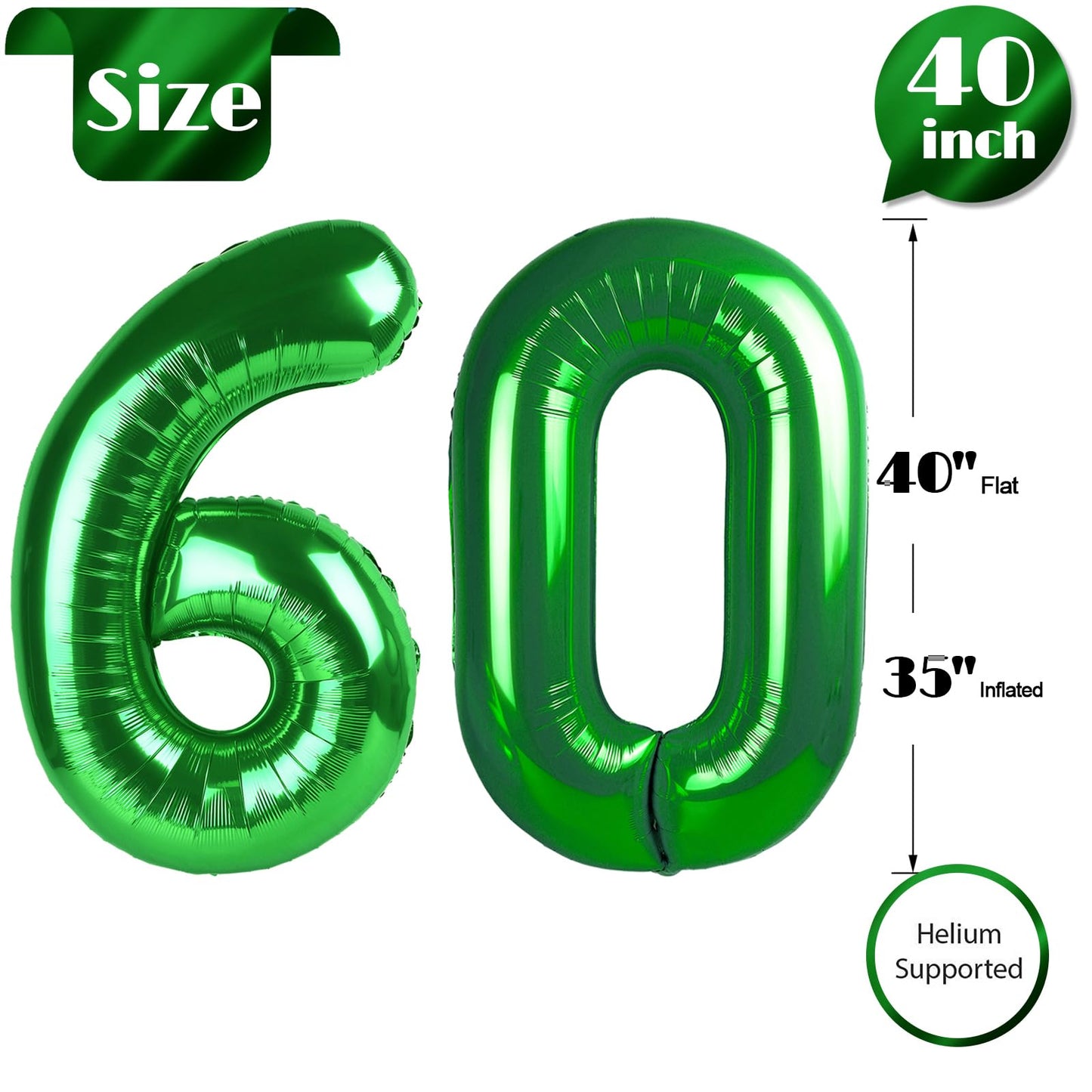 IWERP Green Number 60 Balloon 40-Inch – 60th Birthday Decorations & Green Party Supplies