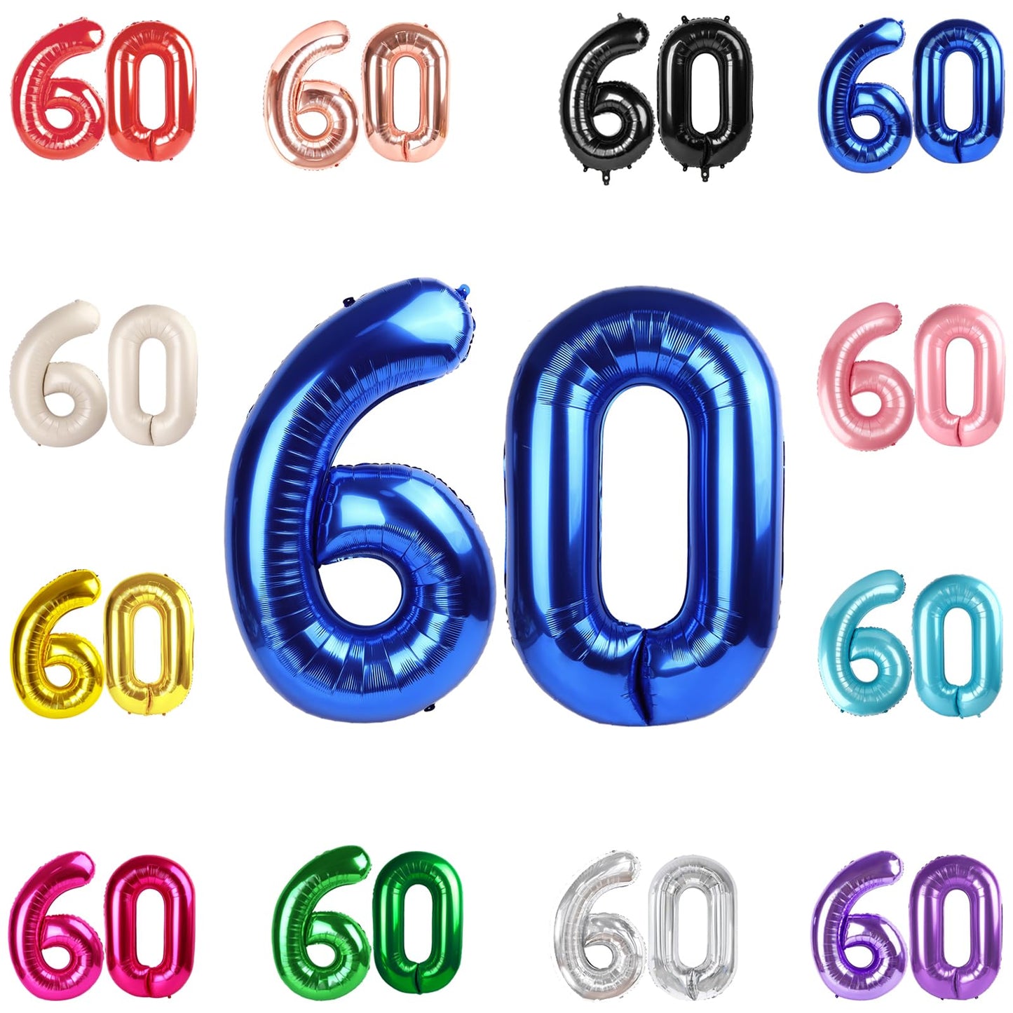 IWERP 60 Balloon Number - 40-Inch Metallic Blue Birthday & Anniversary Decor