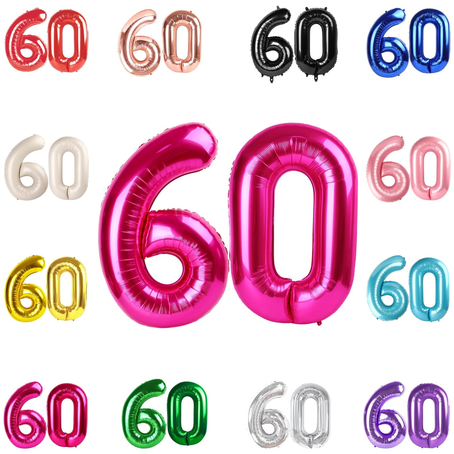 IWERP 60th Birthday Balloon – 40-Inch Hot Pink Number Balloon for Men, Women & Anniversary Decor