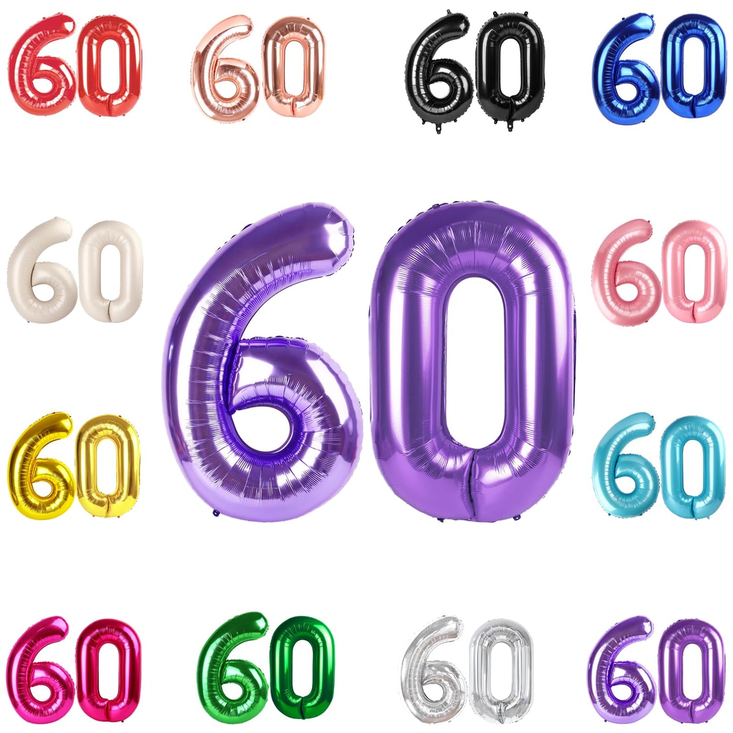 IWERP 60th Birthday Balloon - 40-Inch Purple Number Balloon for Men & Women