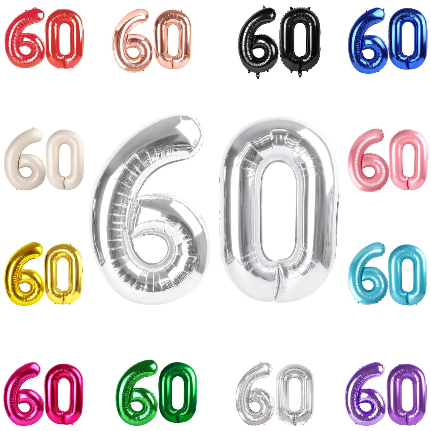 IWERP 60th Birthday Balloon – 40-Inch Silver Number Balloon for 60th Birthday & Anniversary