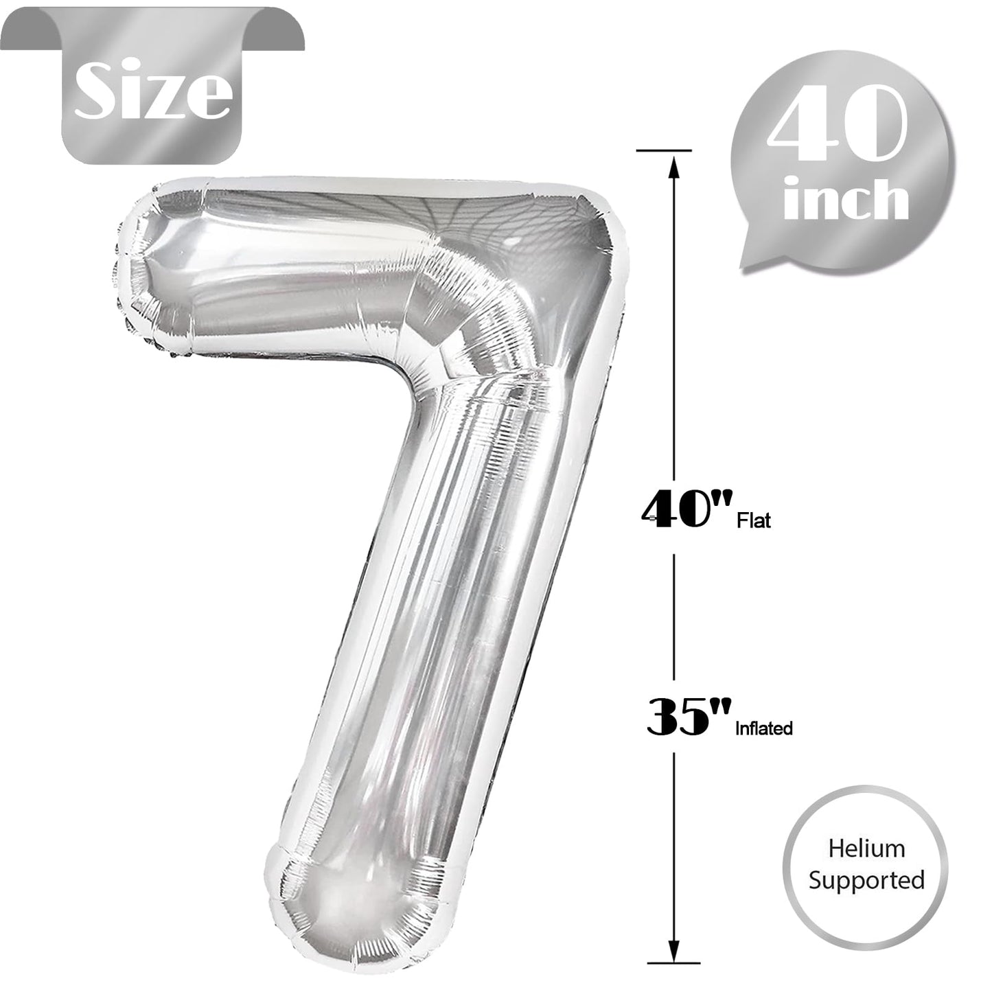 IWERP Silver Number 7 Balloon 40 Inch – 7th Birthday Decorations