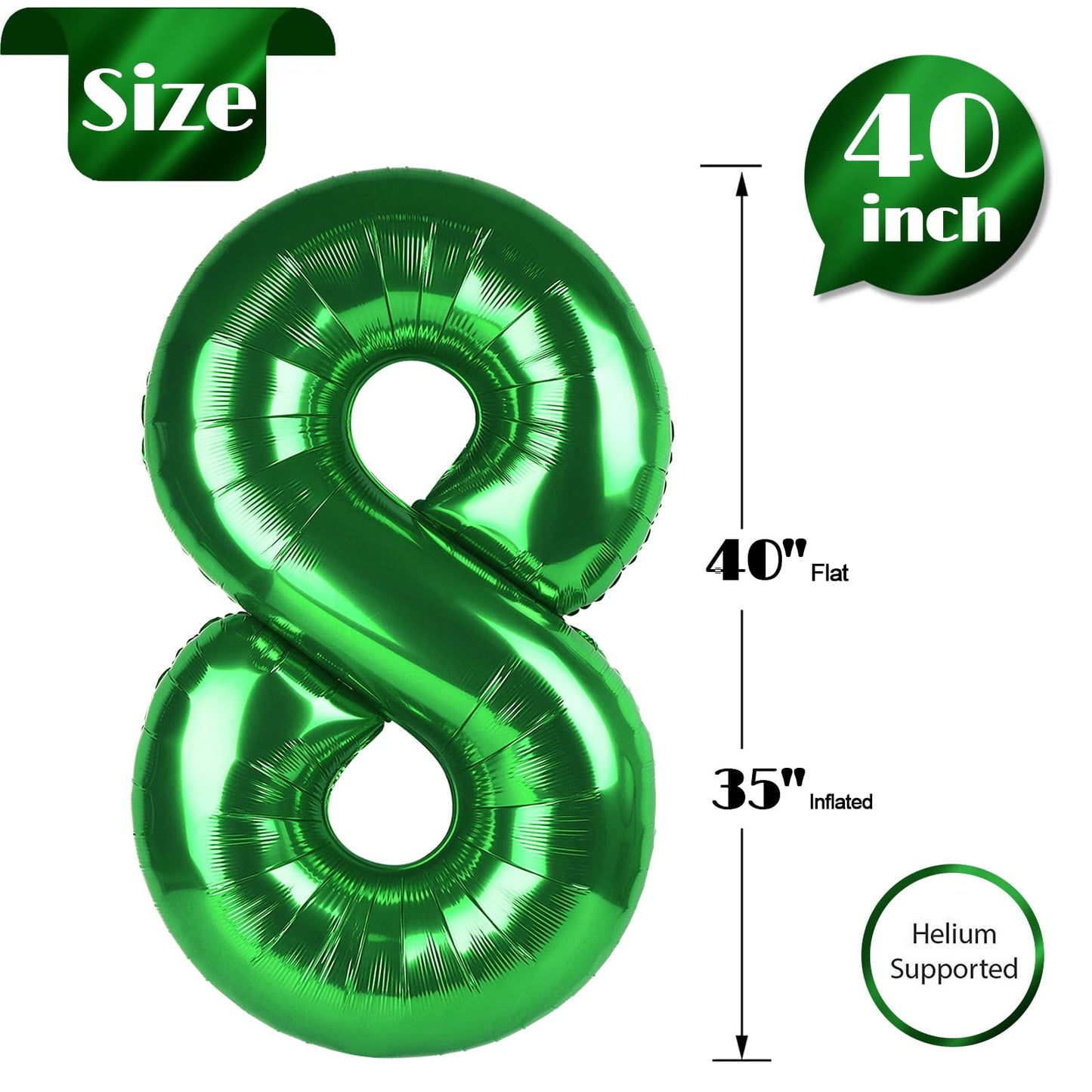 IWERP Green 40-Inch Number 8 Balloon – 8th Birthday Decorations