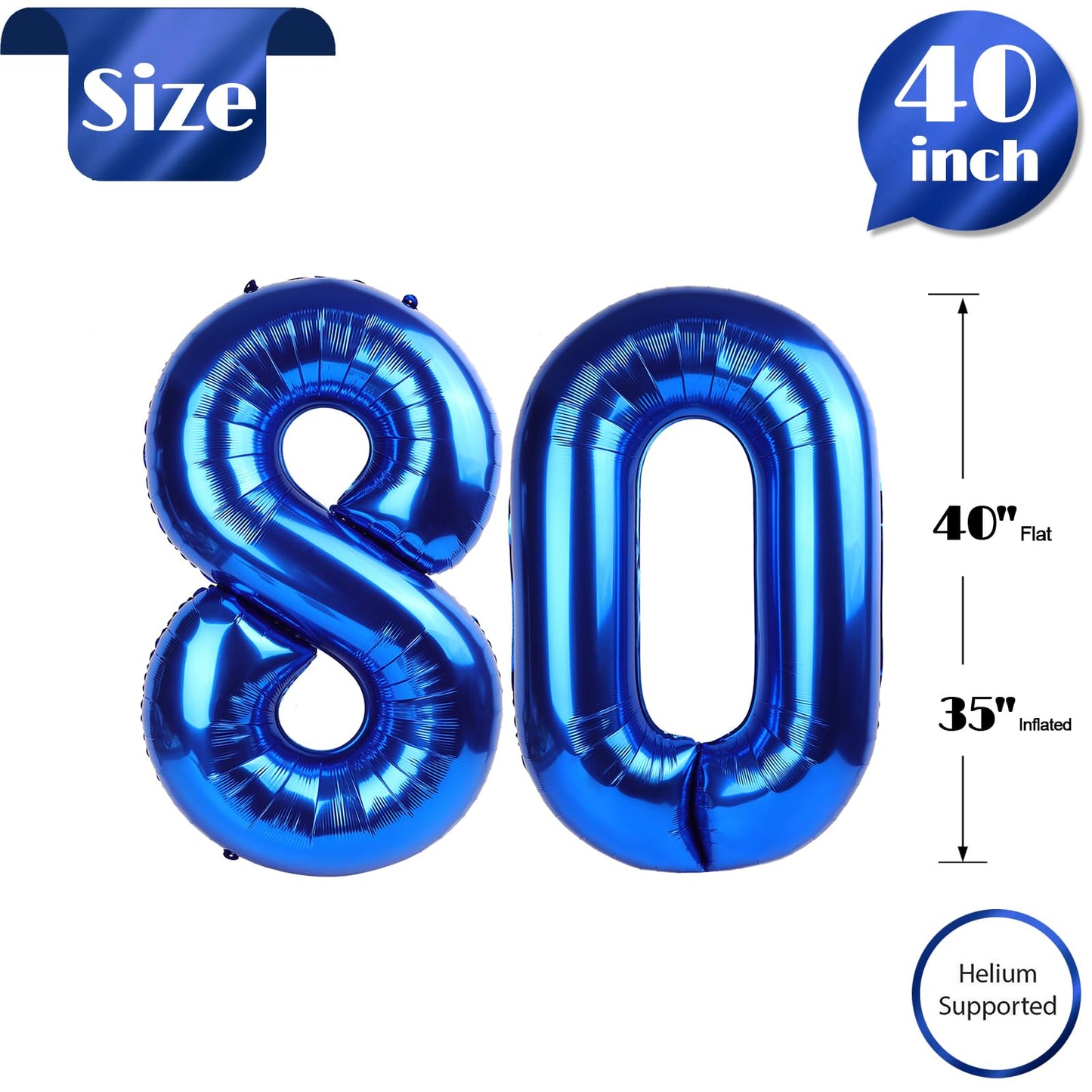 IWERP Navy Blue 40-Inch 80th Birthday Number Balloon – 80 Balloon Foil Decor