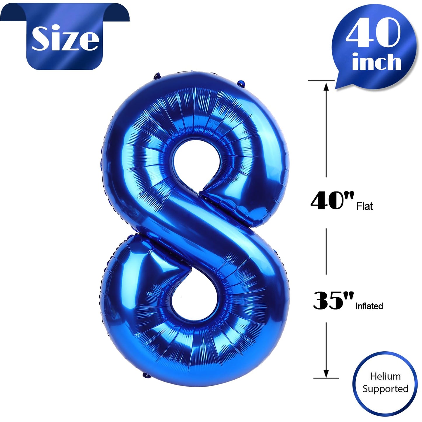IWERP Metallic Blue 40-Inch Number 8 Balloon – 8th Birthday Decoration, Navy Blue Party Supplies