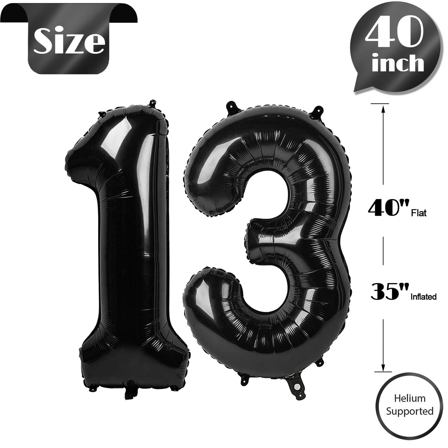 IWERP 40-Inch Black 13 Balloon – 13th Birthday & 31st Anniversary Decor