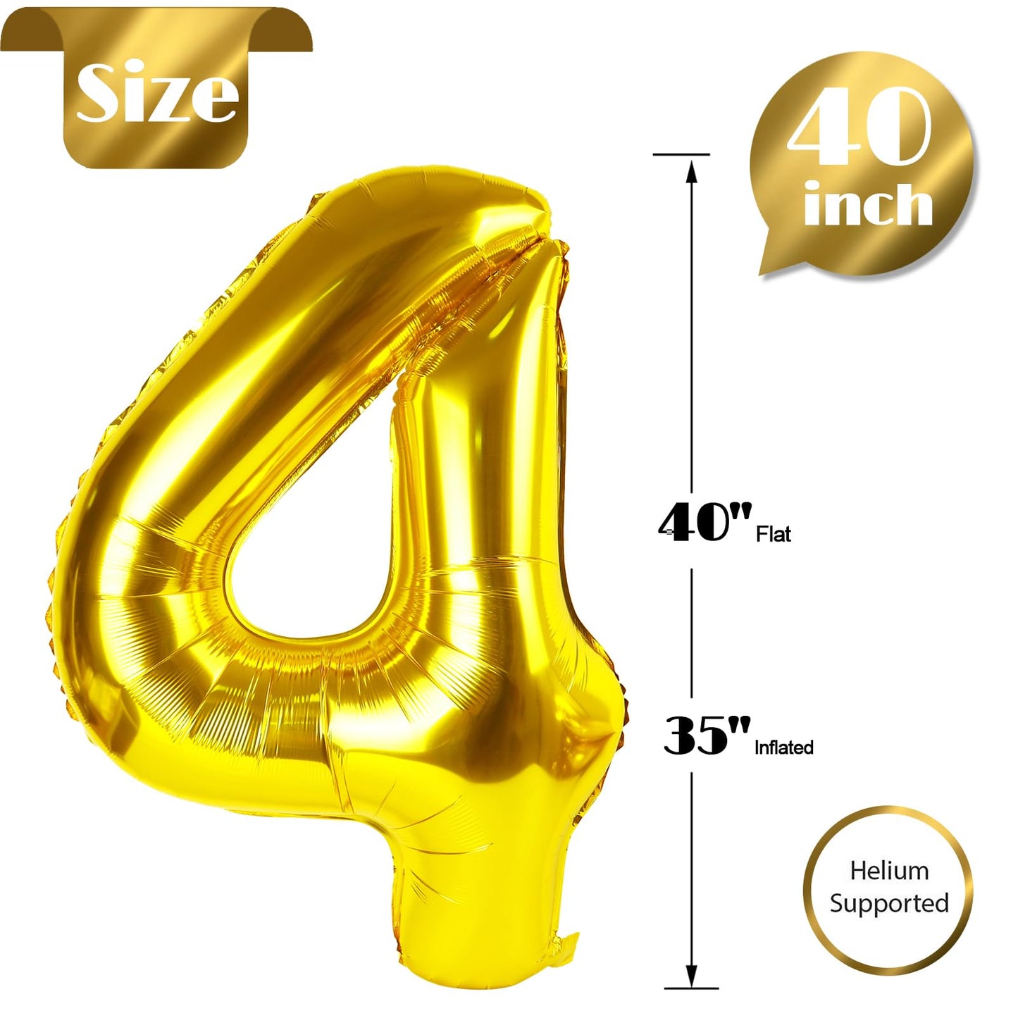 IWERP Gold Number 4 Balloon 40-Inch – Giant 4th Birthday Party Decoration