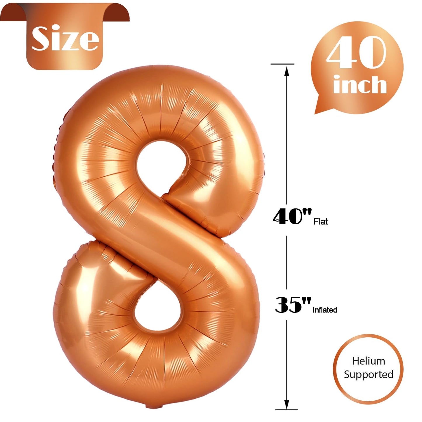 IWERP Orange 8 Balloon – 40 Inch Birthday Number Balloon for Party Decor