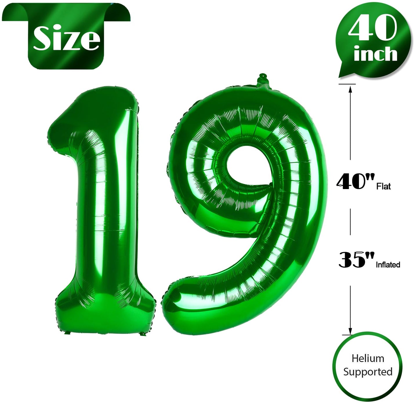 IWERP Green Number 19 Balloon 40 Inch – 19th Birthday Party Decoration