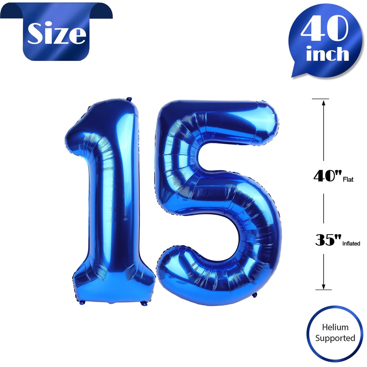 IWERP Navy Blue 40-Inch Number 15 Balloon – 15th Birthday Decorations