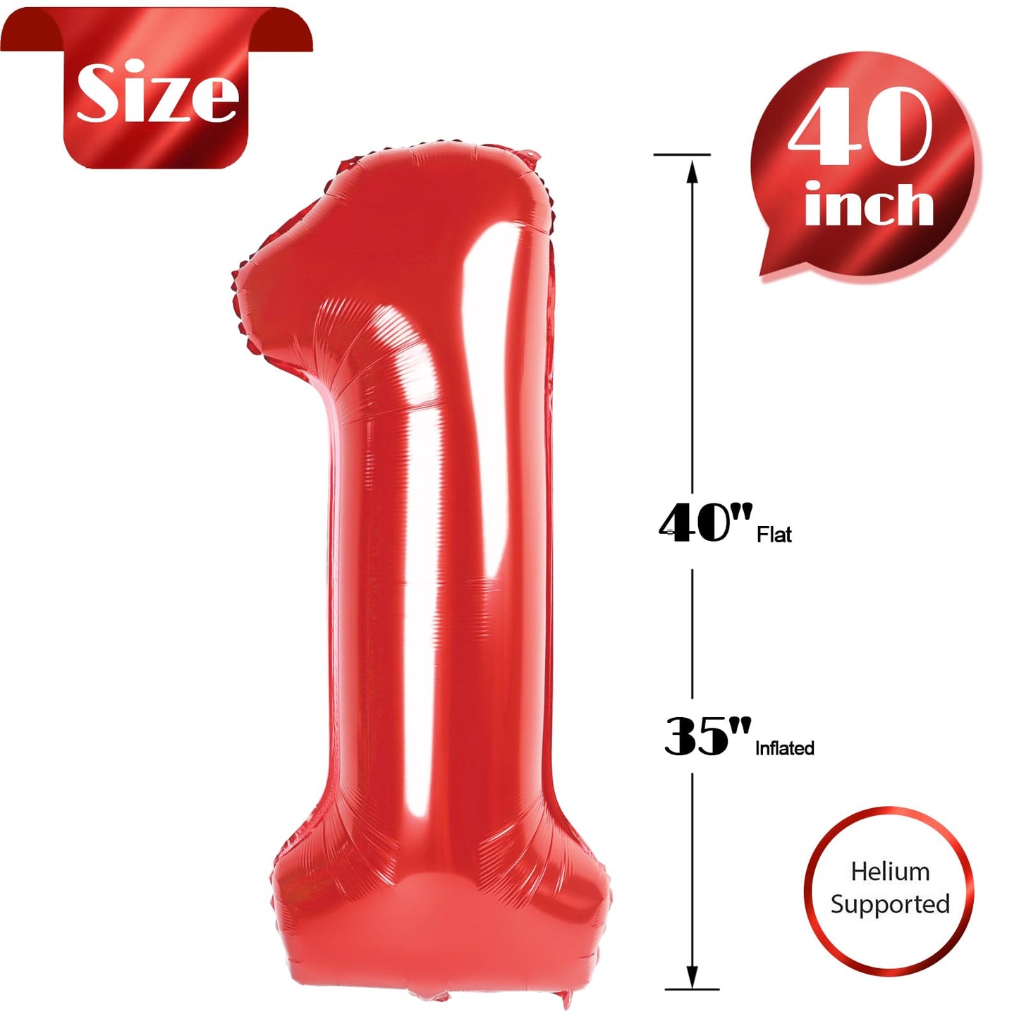 IWERP 40 Inch Red Number One Balloon – First Birthday Decorations