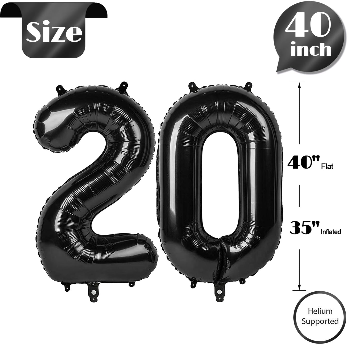 IWERP Black Number 20 Balloon 40-Inch | 20th Birthday Decorations