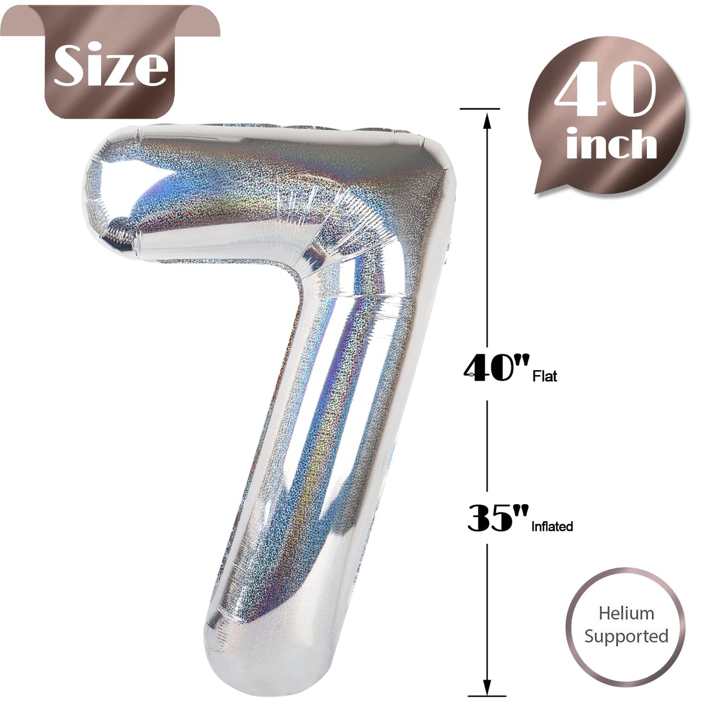 IWERP Laser Silver 7 Balloon — 40-Inch 7th Birthday Number Balloon