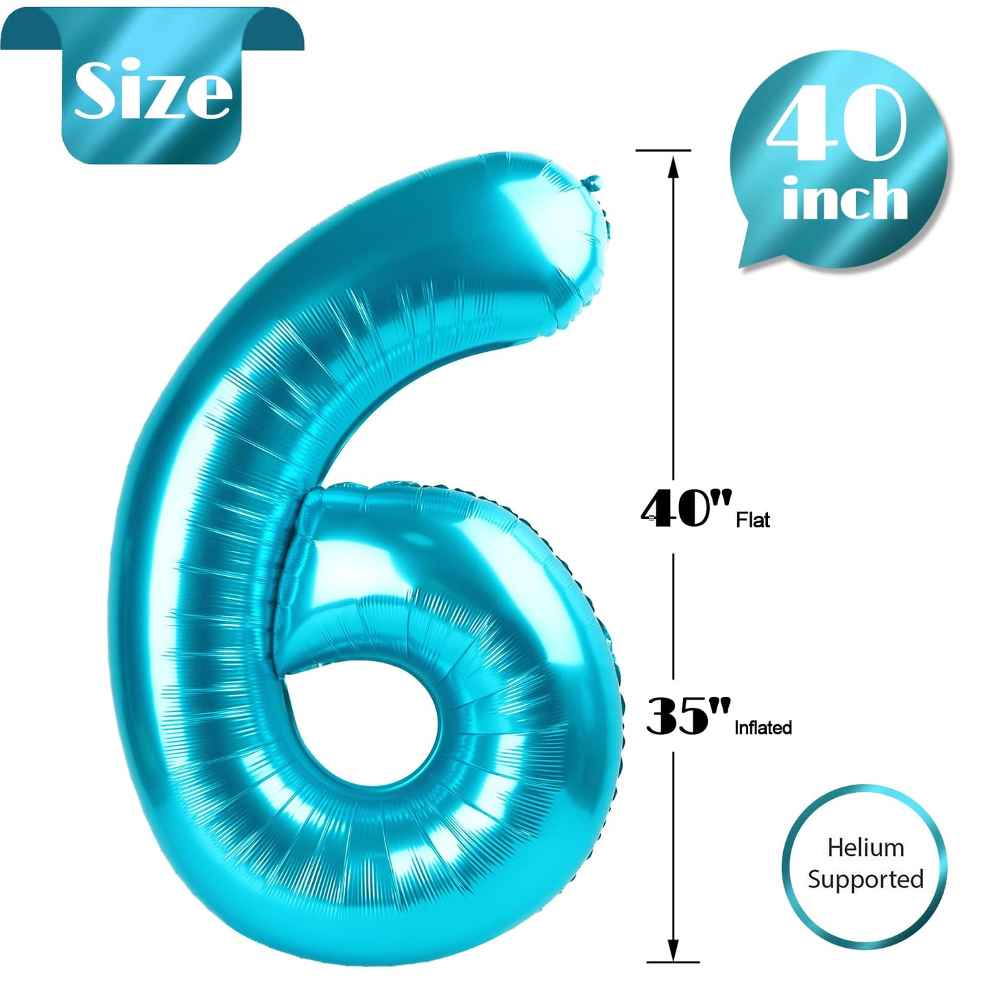 IWERP Light Blue 40-Inch Number 6 Balloon – 6th Birthday Decorations